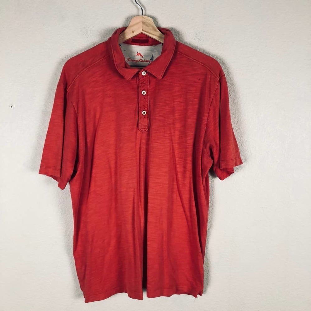 TOMMY bahama shirt adult large orange polo collar pima‎ cotton short sleeve mens